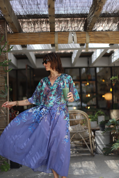 Heaven Print Long Silk Dress Sky Dust