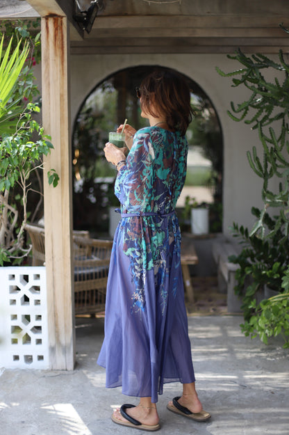Heaven Print Long Silk Dress Sky Dust