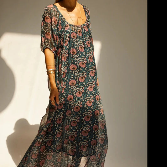 Vivi Dress - Vintage Flowers Indigo