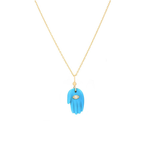 Turquoise Mudra's Hand & Diamond Eye Necklace