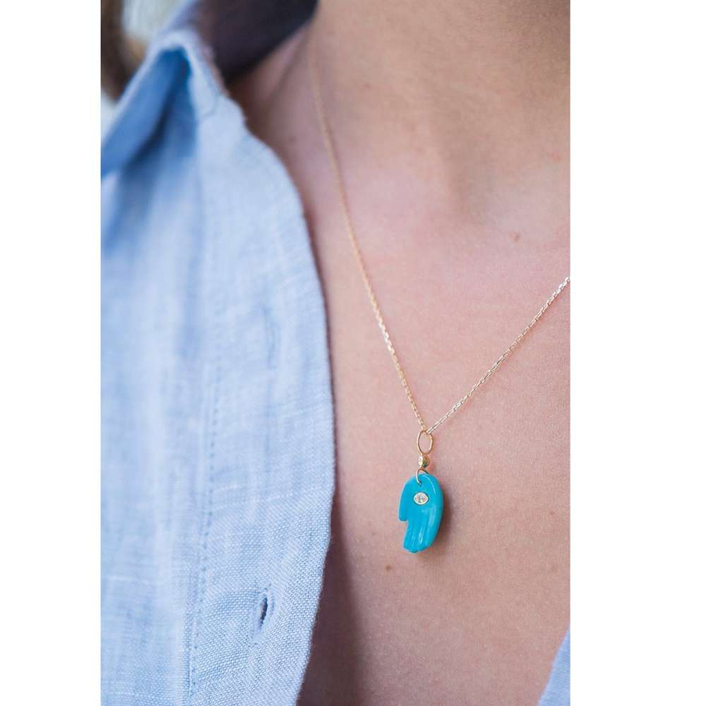 Turquoise Mudra's Hand & Diamond Eye Necklace