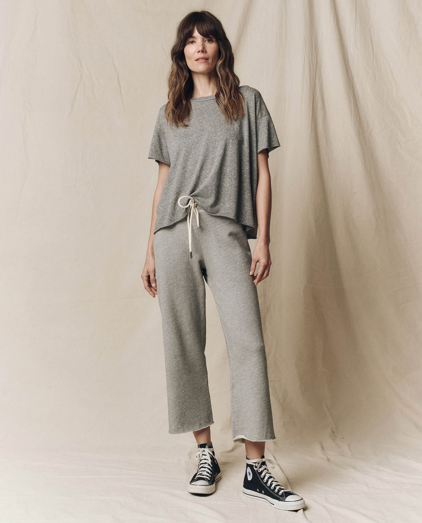 The Wide Leg Cropped Sweatpant Heather Grey