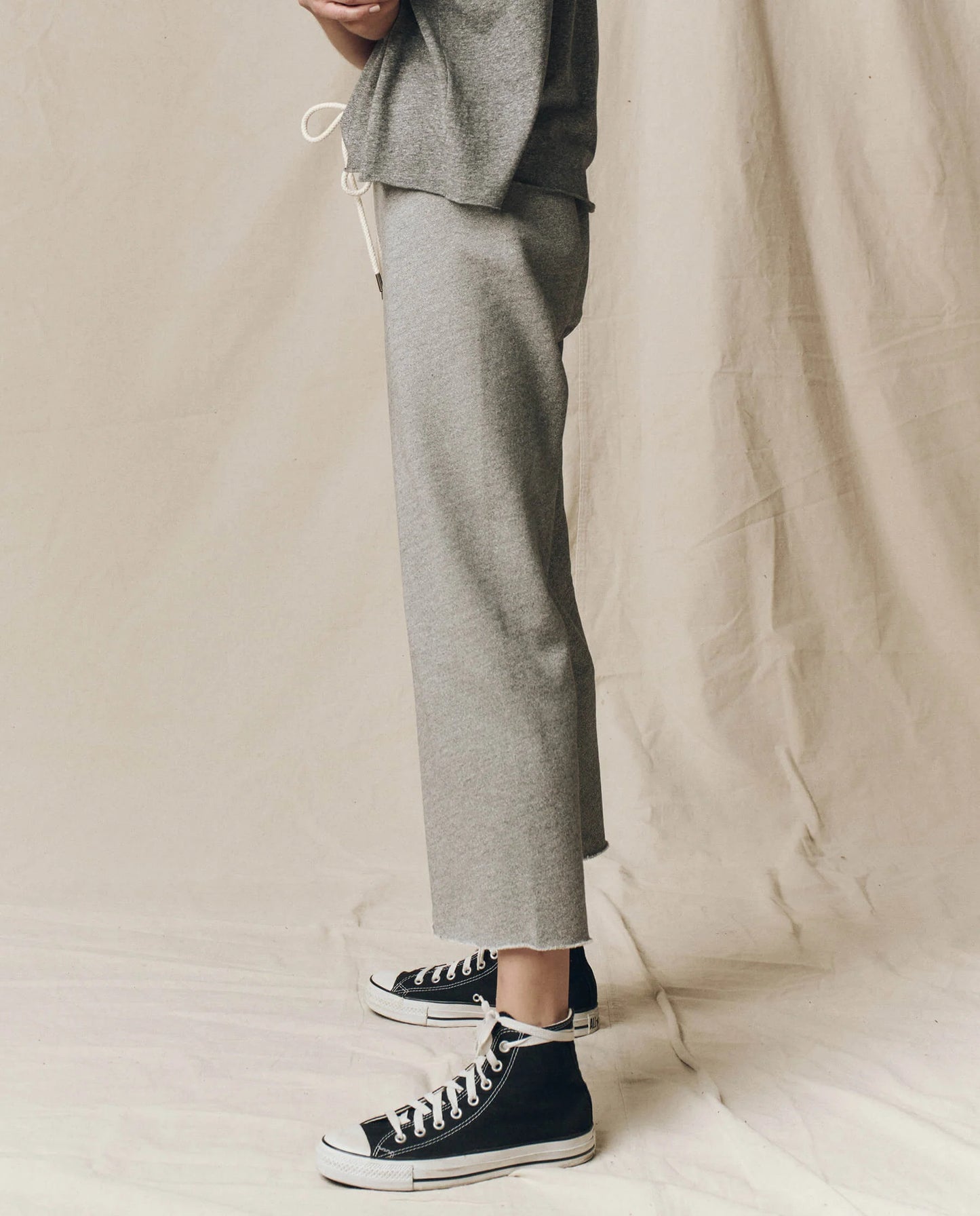 The Wide Leg Cropped Sweatpant Heather Grey