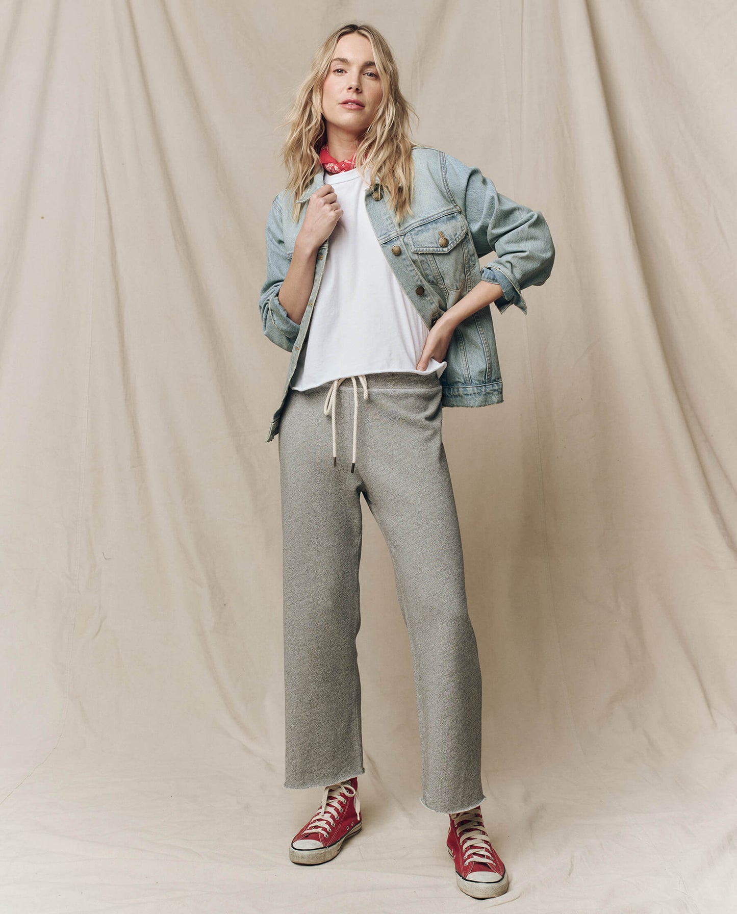The Wide Leg Cropped Sweatpant Heather Grey