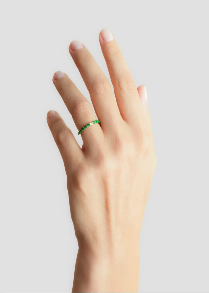 Green Malachite and Gold Mini Twisted Wedding Band