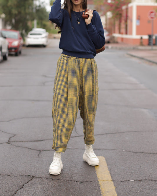 Embroidered Big Tuck Pants South Royal Check