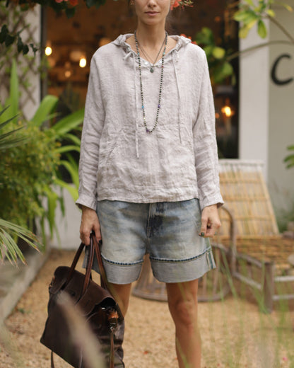 Gray Hooded Parka with Mirror Works