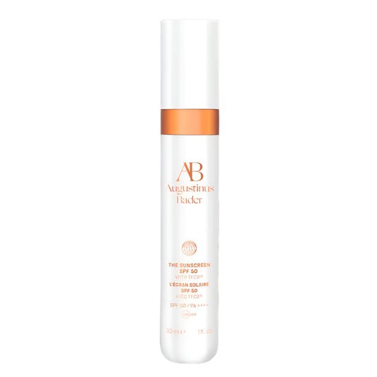 Augustinus Bader sunscreen bottle on a white background