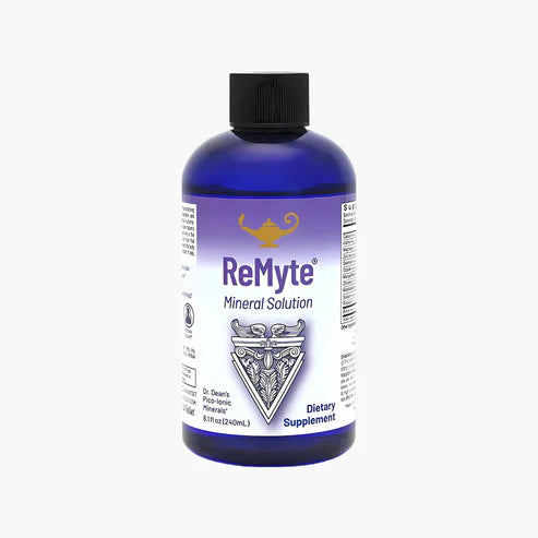 Bottle of ReMyte Mineral Solution dietary supplement on a white background