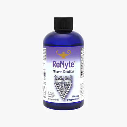 Bottle of ReMyte Mineral Solution dietary supplement on a white background