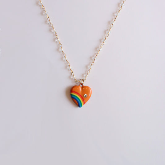 Orange Heart Rainbow Necklace