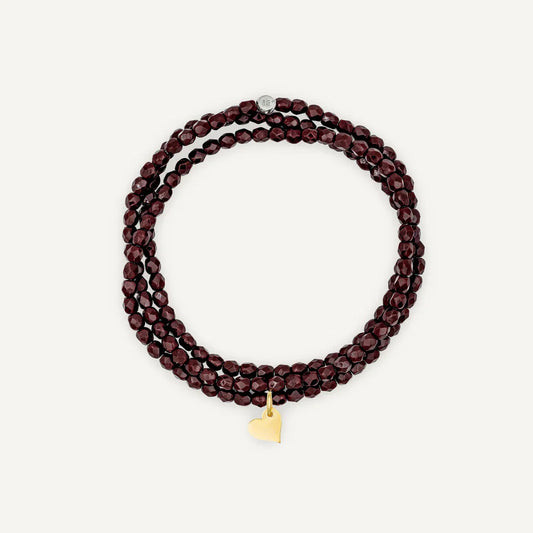 Burgundy Bracelet Necklace with Heart Pendant