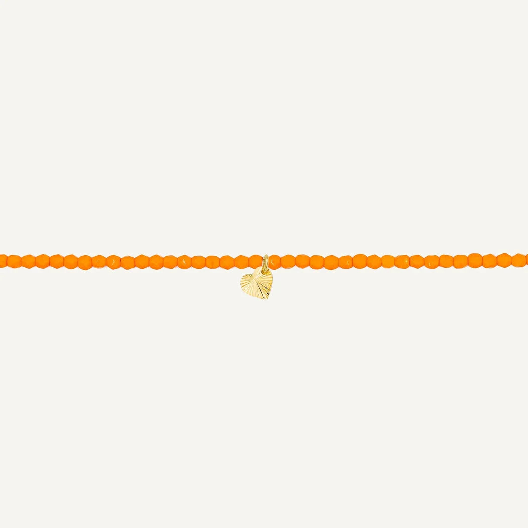 Orange Bracelet Necklace with Heart Pendant