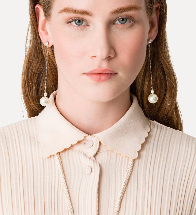 Dangling Pearl & Crystal Earrings