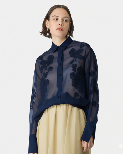 Organza Shirt with "Iris Velvet" Embroidery Notte