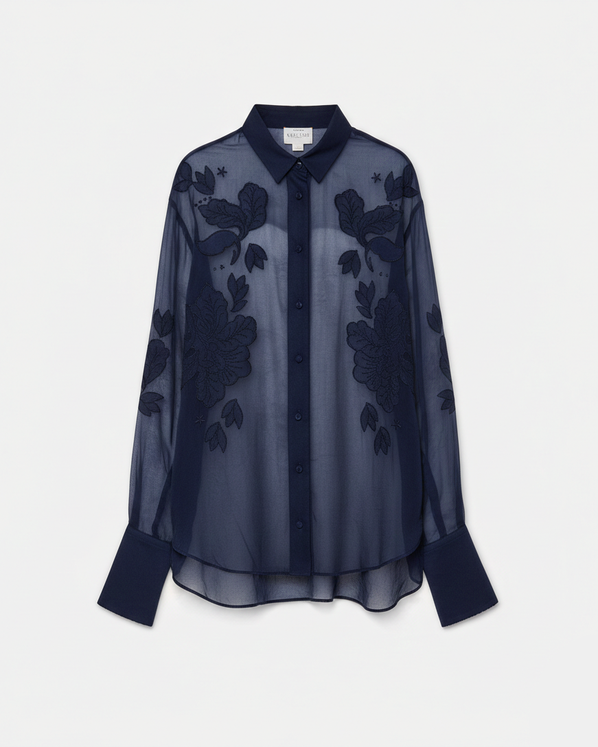 Organza Shirt with "Iris Velvet" Embroidery Notte