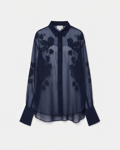 Organza Shirt with "Iris Velvet" Embroidery Notte