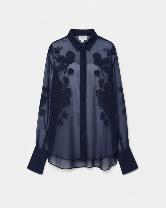 Organza Shirt with "Iris Velvet" Embroidery Notte