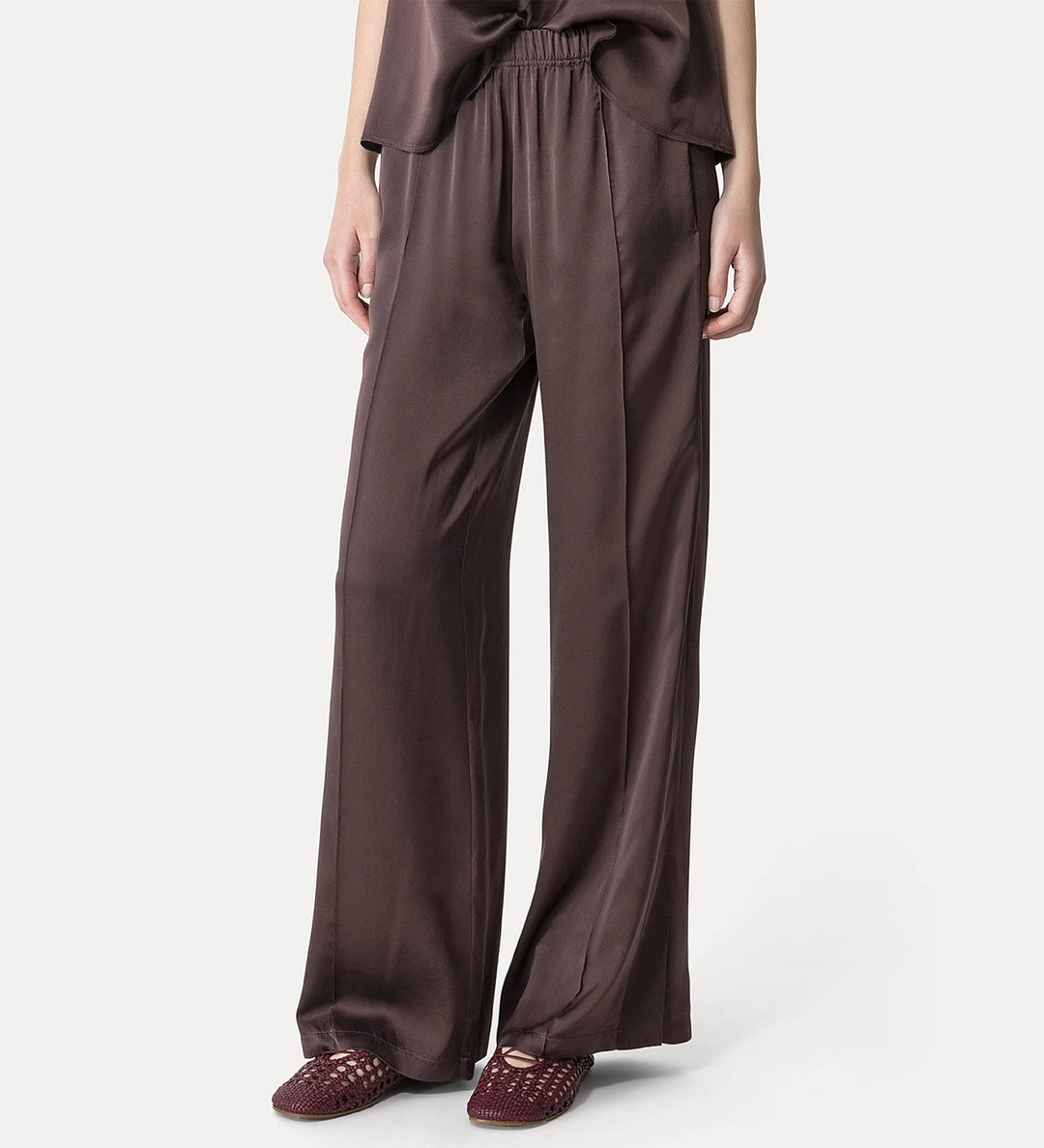 Loose–fitting Jogging Pants in Silk Satin