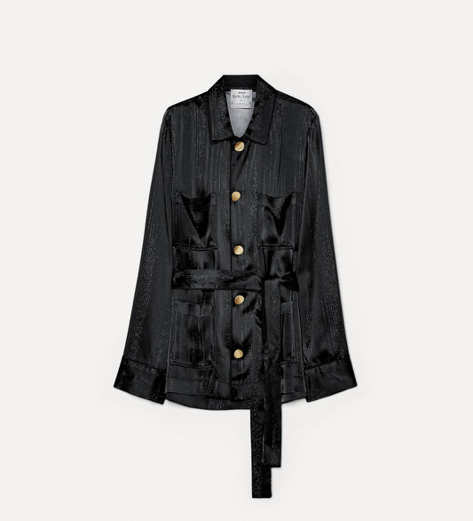 Silver Pinstripe Satin Pyjama Jacket Notte