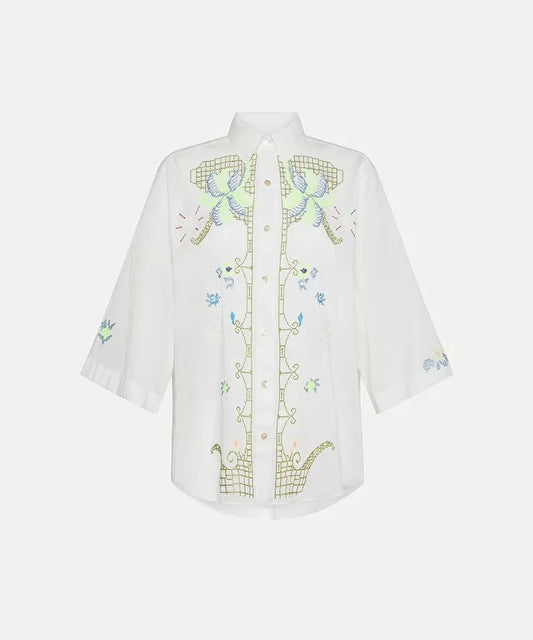 12333_my shirt half–sleeve shirt in voile with “eden” embroidered details