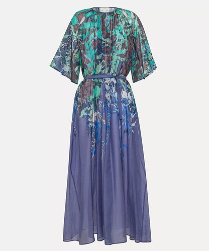 Heaven Print Long Silk Dress Sky Dust