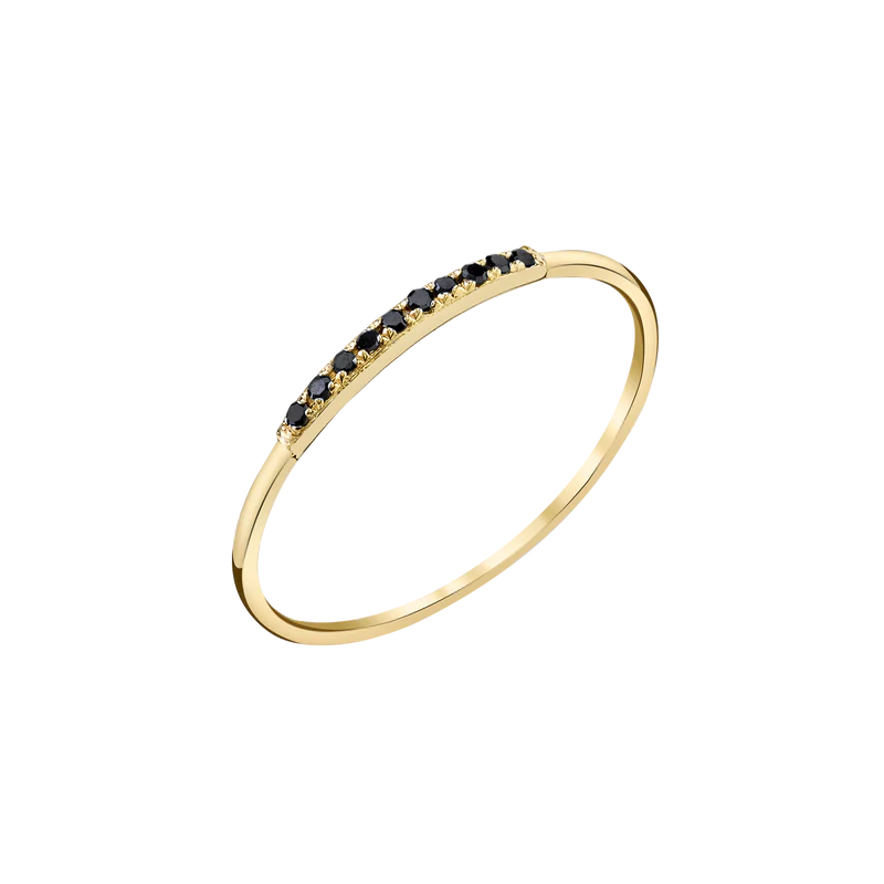 Gold Mini Axis Ring with Black Pavé Diamonds