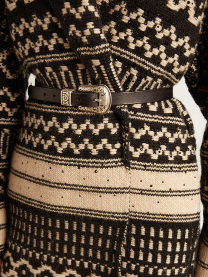 Washed Leather Belt with Silver Buckle