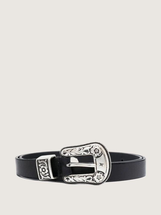 Washed Leather Belt with Silver Buckle
