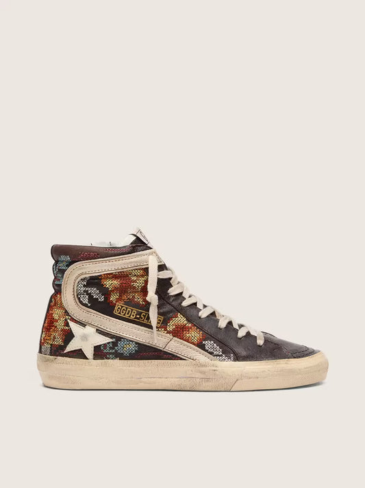 Black Leather Slide with Embroidery