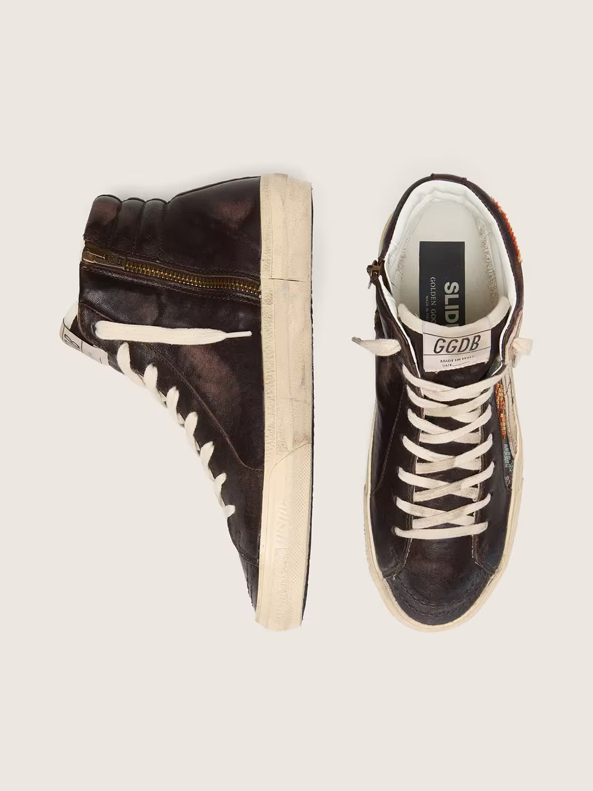 Black Leather Slide with Embroidery