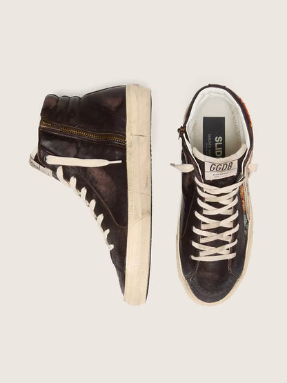 Black Leather Slide with Embroidery