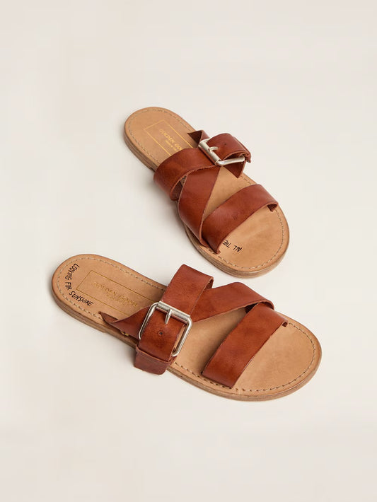 Margaret flat sandals in resin-coated leather