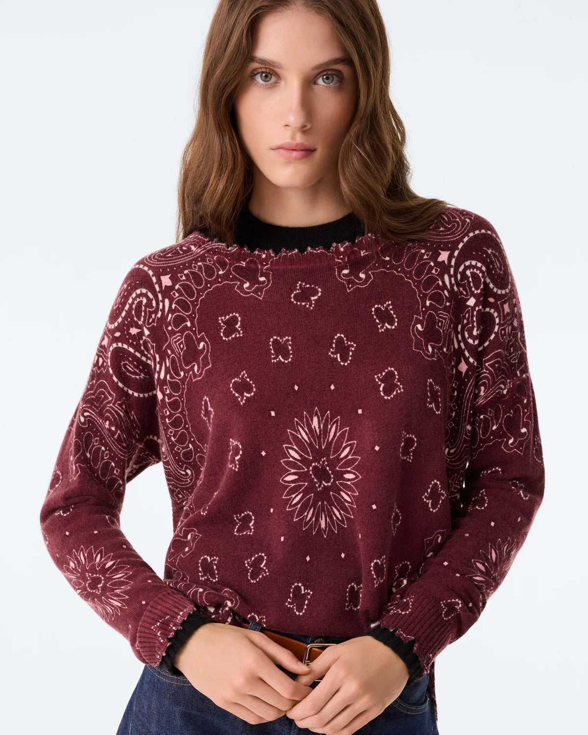 Mela Bandana Bicolor Sweater Burgundy