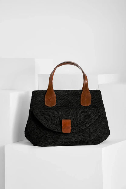 Laza II Raffia Tote Black