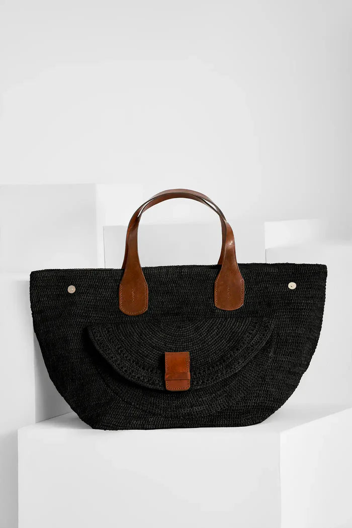 Laza II Raffia Tote Black