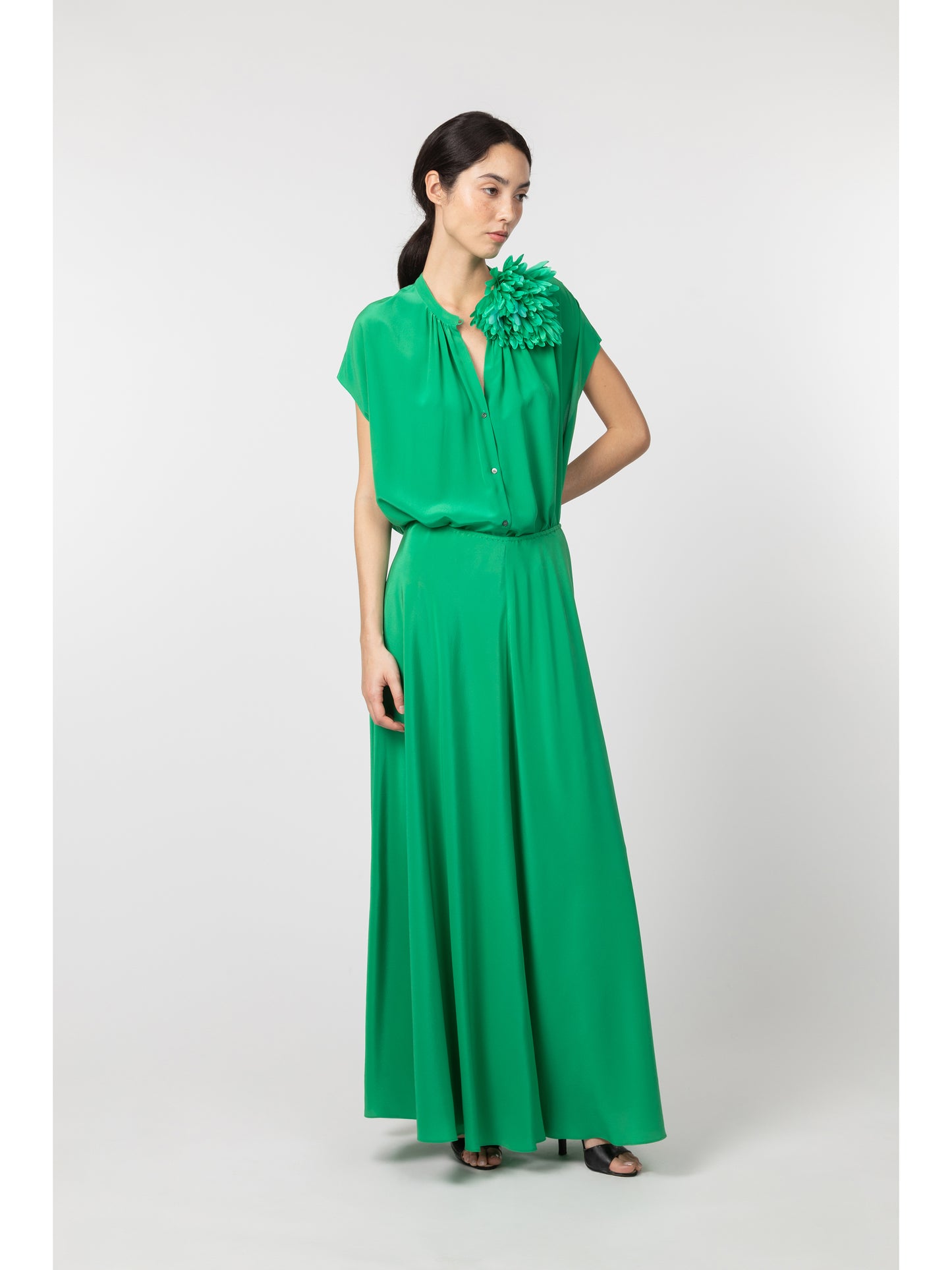 Ludlow Long Crepe Skirt Green