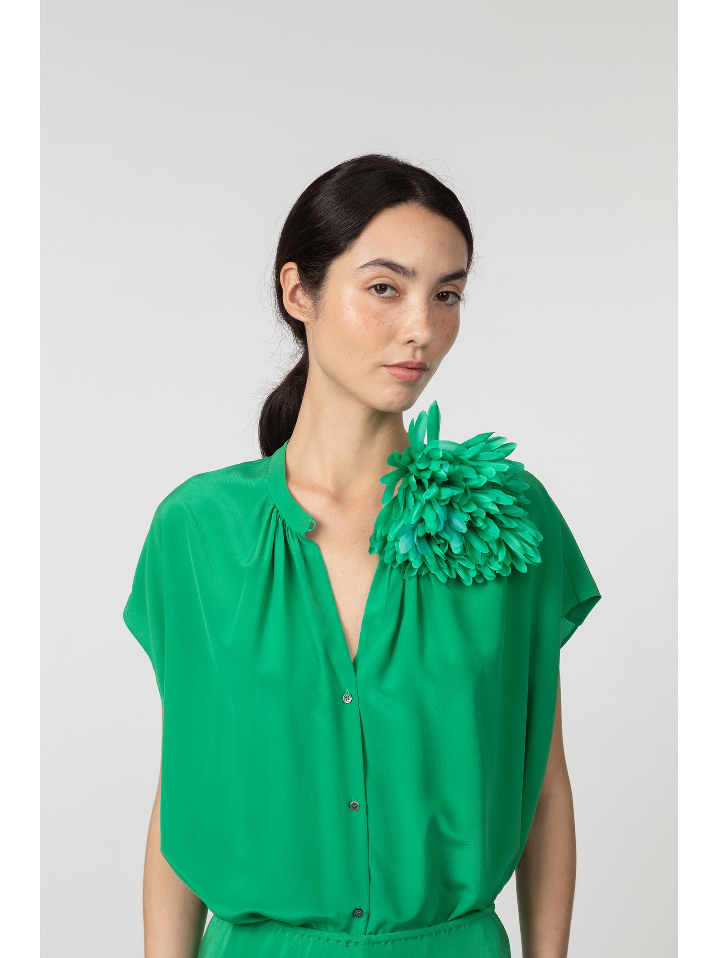 Hexham Silk Crepe Blouse Green