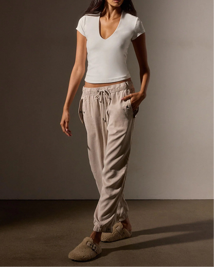 Deep V Short Sleeve Tee White