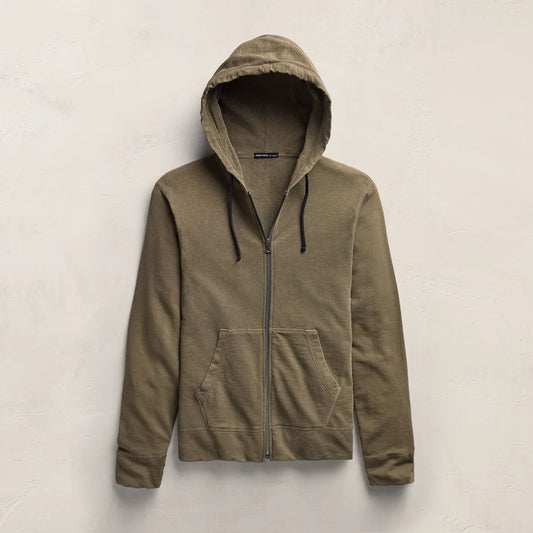Vintage French Terry Zip Hoodie Light Olive