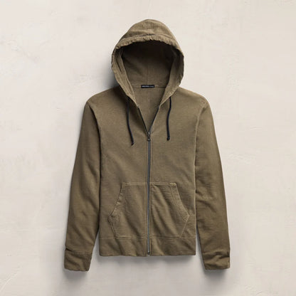 Men Vintage French Terry Zip Hoodie Light Olive