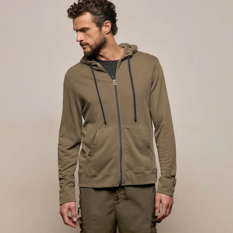 Vintage French Terry Zip Hoodie Light Olive