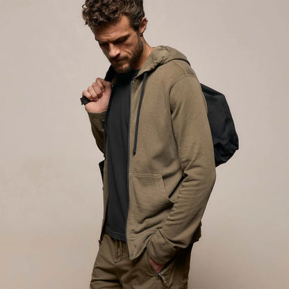 Men Vintage French Terry Zip Hoodie Light Olive