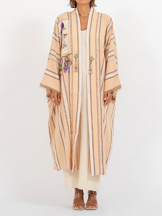 Antique Patch Mid Length Kaftan Peach Black