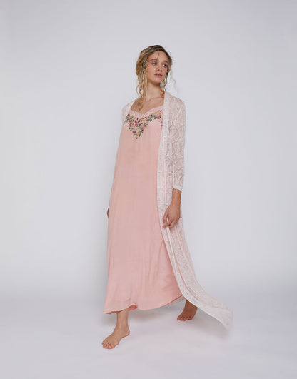 Point Long Cardigan Coverup Off White