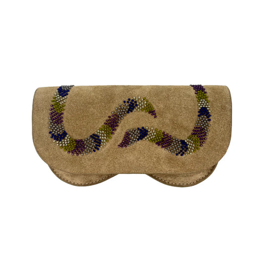 Snake  Glasses Case Beige Suede