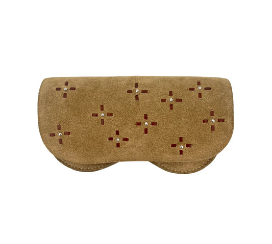 Dots Glasses Case Beige Suede