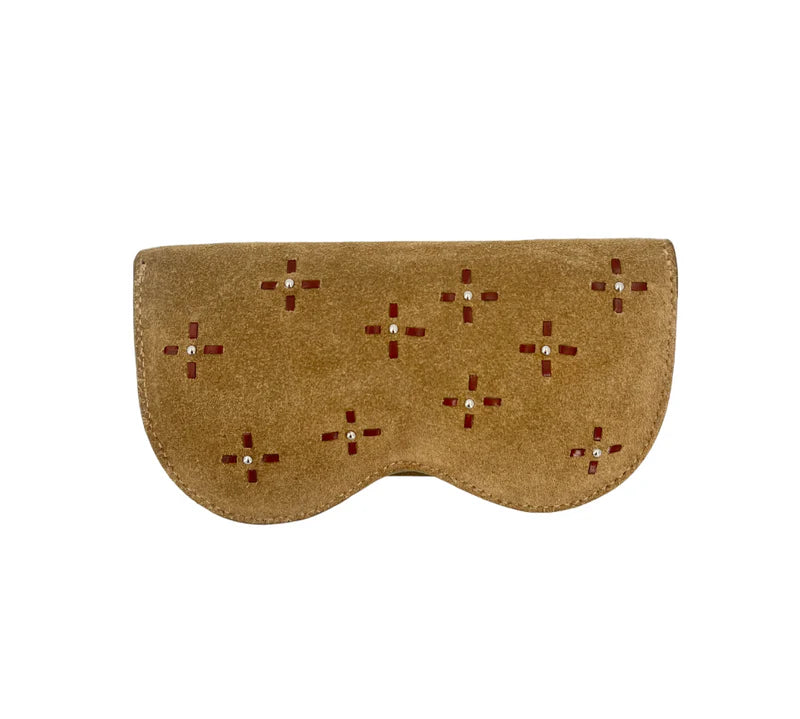 Dots Glasses Case Beige Suede
