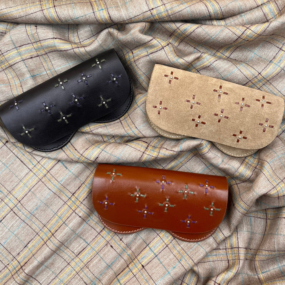 Dots Glasses Case Brown Leather