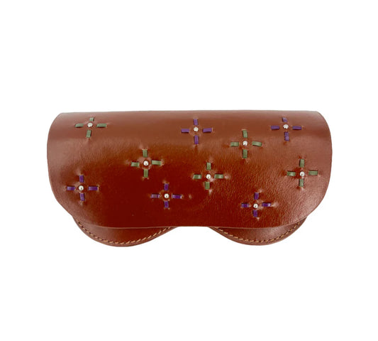 Dots Glasses Case Brown Leather